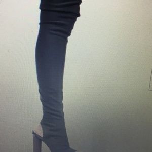 OVER THE KNEE THIGH HIGH SOCK BOOT PEEPTOE BLOCK HEEL - CONNIE 1 WOMEN’S STRETCH